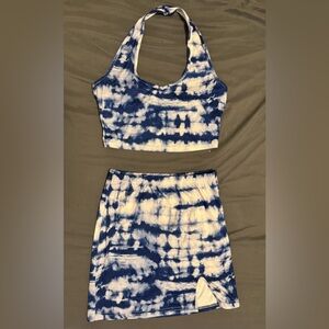 SHEIN Navy and Cream Tie-Dye Skirt Set